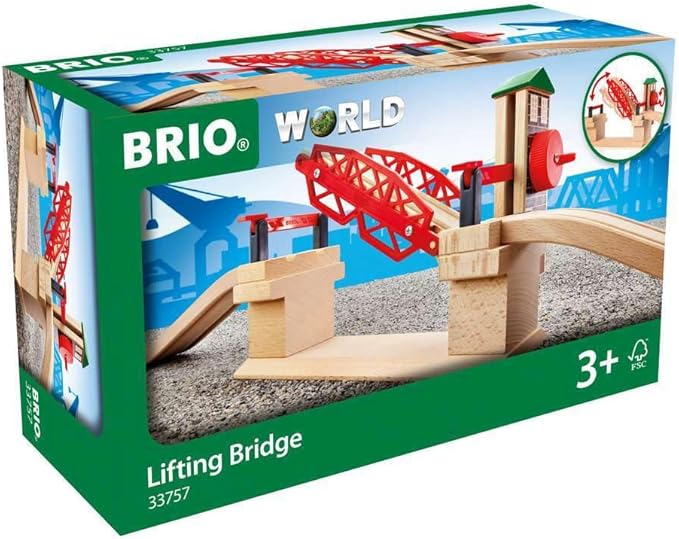 BRIO 33757 Lifting Bridge - Engaging Toy Train Accessory | Includes Wooden Track | Ideal for Kids Age 3 and Up | FSC Certified Wood - Red
