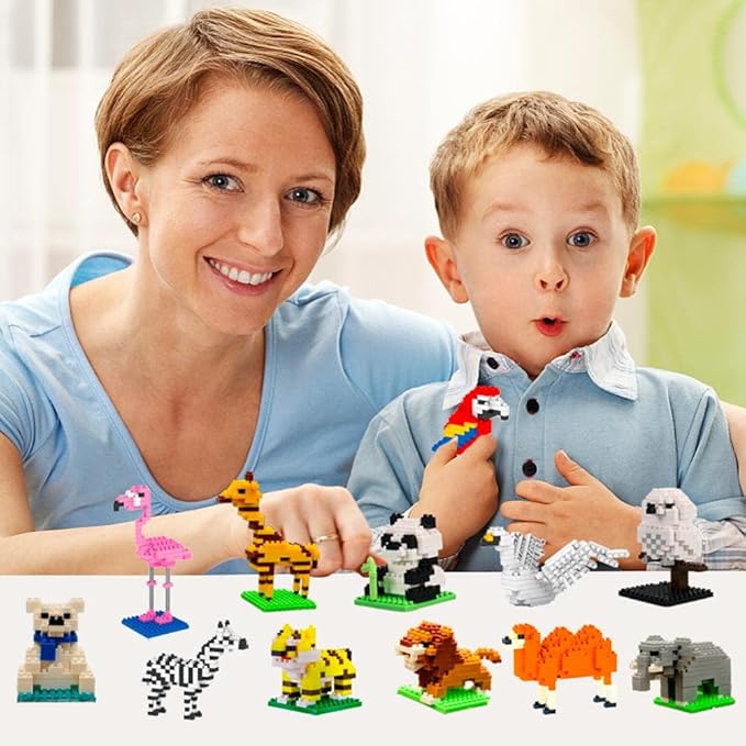 12 Packs Mini Forest Animals Building Blocks Toys Party Favors for Kids,STEM Educational Brick Kits,Goodie Bags, Classroom Prizes, Birthday Valentines Easter Gifts for Kids Boys Girls 1347PCS