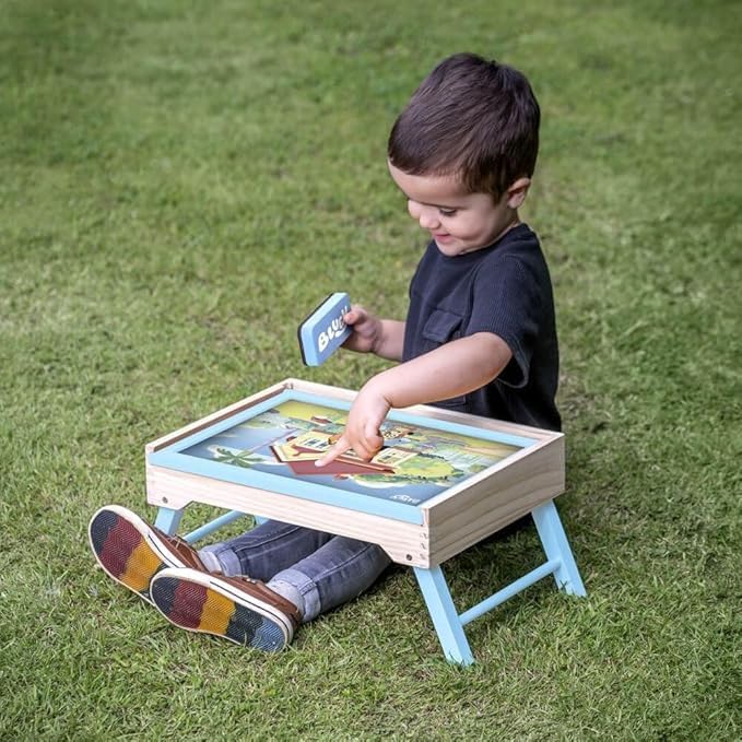 Bluey Art Creation Kids Art Station with 100 Magnets & Whiteboard Lid, Foldable Legs, Art Table for Kids, Storage Pockets