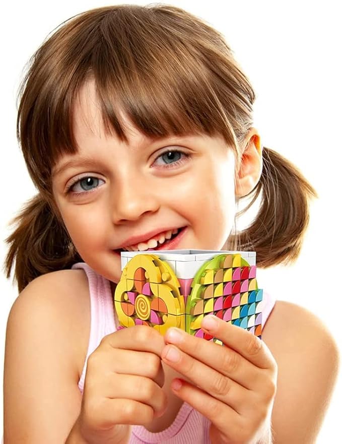 SIENON Dots Rainbow Pencil Holder, DIY Creative Craft Decorations Kit, Bricks Pen Holder, Building Blocks Pencil Jewelry Organizer Box, Fun Craft Kit Dots Construction Toys for Birthday Christmas Gift