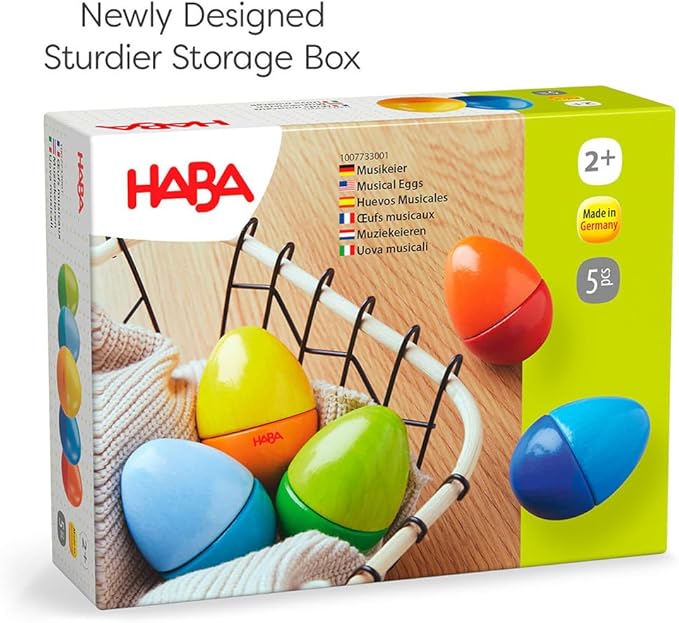 HABA Fun with Sounds Wooden Eggs – Easter Basket Stuffers for Toddlers & Kids – 5 Acoustic Sounds, Montessori Sensory Toys, Easter Gifts, Made in Germany for 2 yrs+