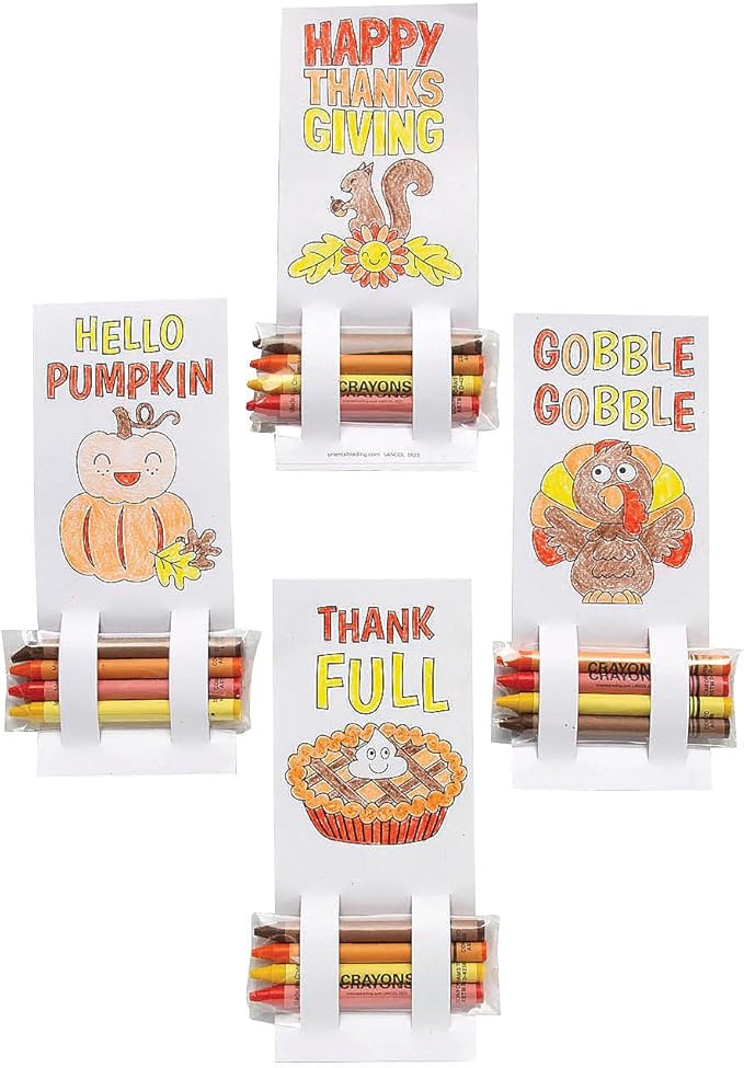 Fun Express Color Your Own Thanksgiving Placeholder with Crayons - 24 Pc