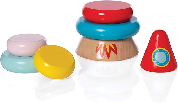 Manhattan Toy Stacker Rocket Baby and Toddler 7 Piece Magnetic Wooden Stacking Toy Set
