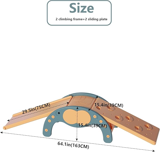 Children's Indoor Climbing Slideway Swing Playground 4-in-1 Function: Slide, Rock Climbing, Balance Board and Cradle Safe and Solid Montessori Toys Blue(1 Climbing Frame+2 Sliding Plate)