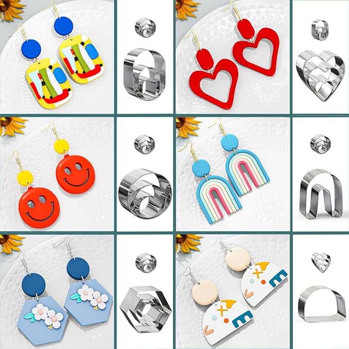 Polymer Clay Earring Making Kit with Gift Box, Including 32pcs Polymer Clay Cutters, 24pcs Oven Bake Clay, 30 Set Earring Rings&Hooks, Jewelry Making Kit for Teen Girls