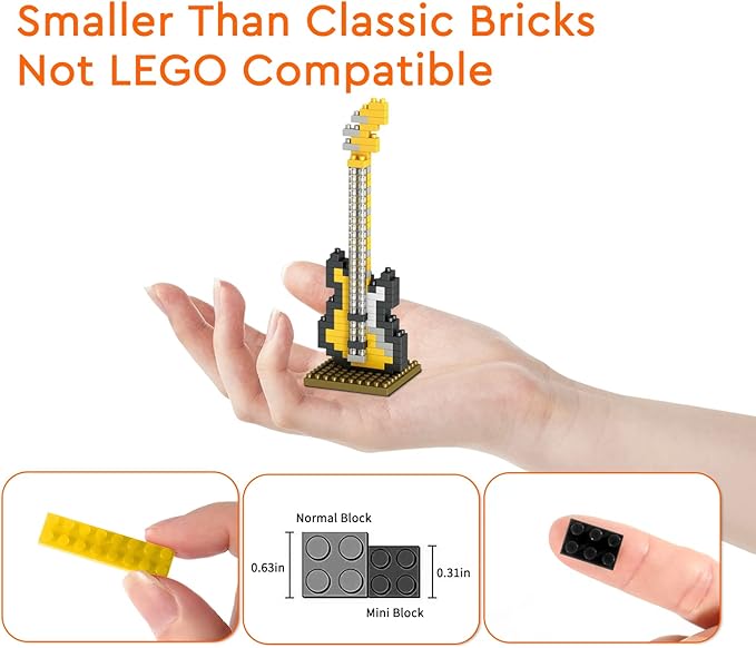 Mini Music Building Blocks Musical Instruments Sets Toys 4 Packs for Party Favors for Kids, Micro Mini Blocks Bricks Kit Electric Bass,Drum Kit,Violin,Grand Piano Goodie Bags,Prizes,Birthday Gifts