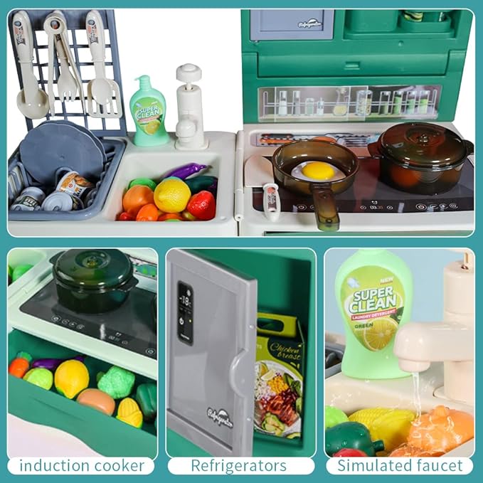 Kitchen Play Set for Kids - 49PCS Pretend Cooking Playset Accessories with Pot and Pan,Dish Rack,Play Sink,Pretend Play Food Toys with Baby&Toddler-Educational Gift for 3 4 5 6 Ages Girls&Boys