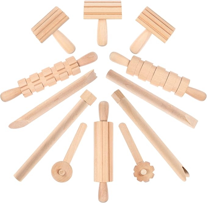 Kisangel 1set Wooden Tools Tool Set Pottery Tools Wood Hand Rollers for Clay for Kids Arts Crafts Christmas Birthday Favors
