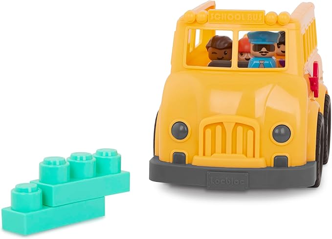 Battat – School Bus – 8Pc Construction Set – 5 Figures & 2 Blocks – Build-On Vehicle – 12 Months + – Locbloc® School Bus