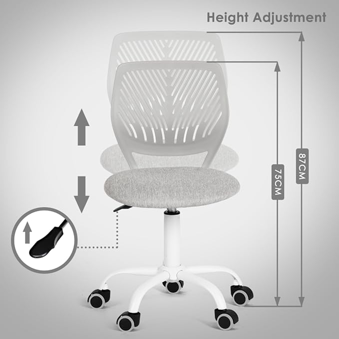 Homy Casa Armless Home Office Desk Chair, Colorful Task Chair with Soft Mesh Padded Cushion, Height Adjustable Swivel Study Computer Chair for for Girls Boys Teens (Grey, 1PC)