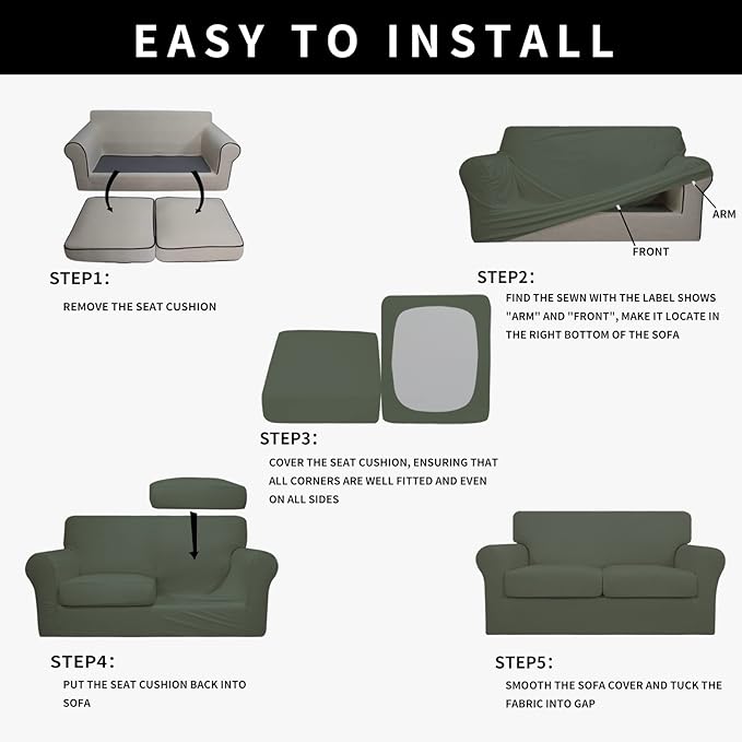 Easy-Going 100% Dual Waterproof Loveseat Cover Stretch Soft Couch Cover for Dogs, Sofa Slipcover for 2 Separate Cushion Couch Leakproof Furniture Protector for Kids, Pets Grayish Green