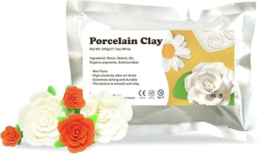 Air Dry Flexible Porcelain Clay White, 1.1 lbs (500g) | Cold Clay for Flower Making | Porcelana Fria para Modelar | horno para porcelana | masa de porcelana Fria
