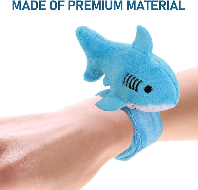 Slap Bracelets, 2Pcs Shark Slap Bracelets Plush Slap Bands Children Stuffed Animal Bracelets Blue