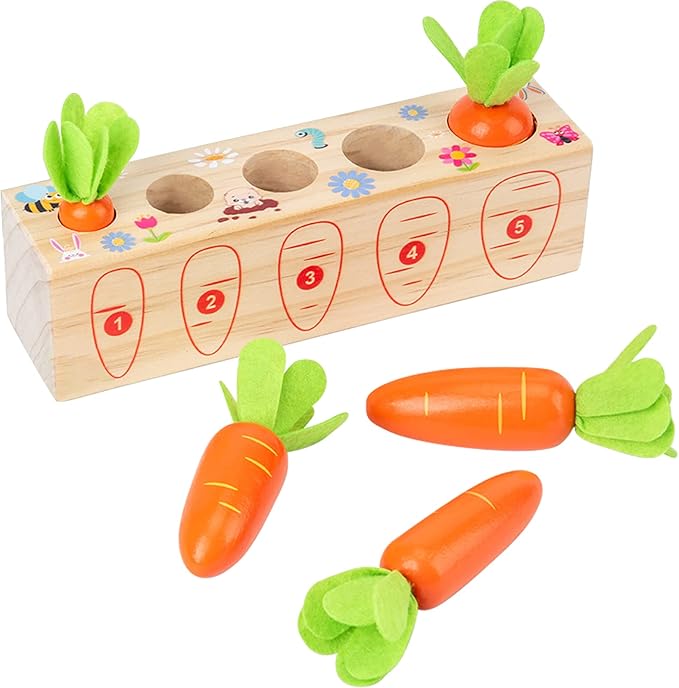 Xylolin Montessori Toys for Toddlers 1-3, Carrots Shapes Sorting and Matching Game Wooden Toys, Fine Motor Skill Early Learning Preschool Educational Toys Gifts for 1 2 3 Year Old Boys Girls