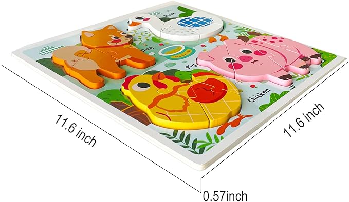 Farm Animal Puzzles for Toddlers 1-3, Kids Gifts for 2 3 Years Old Girls Boys,Wooden Puzzles for Toddlers 2-4, Montessori Toys Learning Educational Toys Ages 2-3