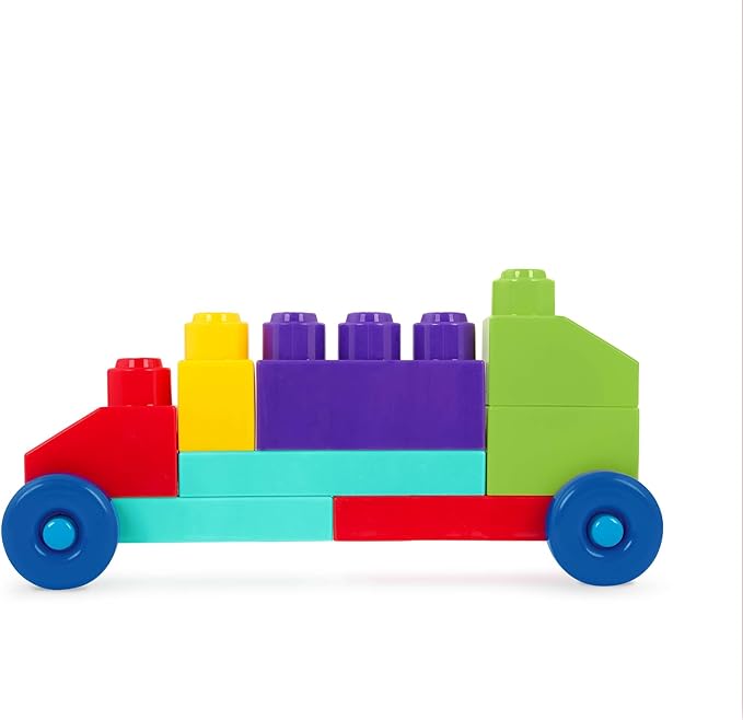 Battat – Large Building Blocks – 80 Colorful Pieces – 8 Wheel Bricks – Zippered Storage Bag – 12 Months + – Bag o' Blocks