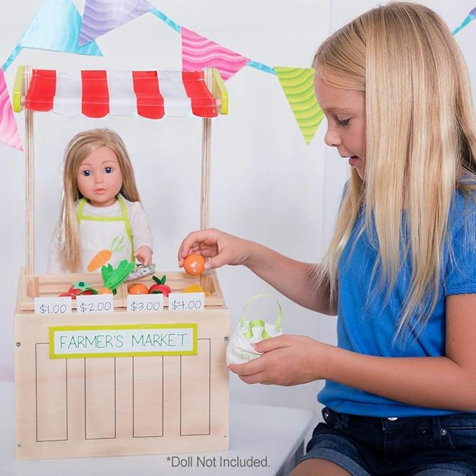 ADORA Amazon Exclusive Amazing World 31-Piece Doll Accessories - Premium Quality Farmers Market Wooden Play Set, Birthday Gift for Ages 6+
