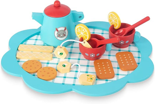 Wooden Tea Set for Little Girls, Play Food Pretend Play Kitchen Accessories for 3 4 5 Years Old Girls Boys, Toddler Princess Tea Time Party Food Toys