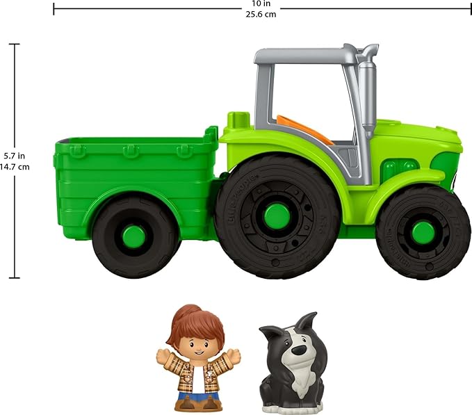 Fisher-Price Little People Toddler Toy Push & Play Tractor Push-Along Musical Farm Vehicle with 2 Figures for Pretend Play Kids Ages 1+ Years
