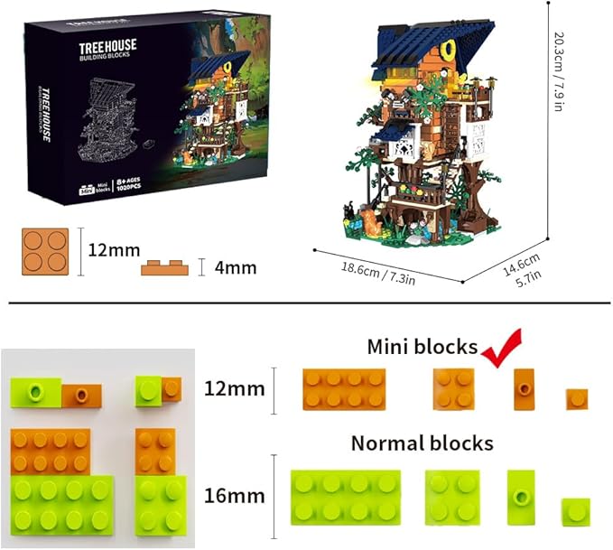 Tree Building House Set with LED,Street View Tree Building Blocks Toy, Gift for Adult,Boys Girls Age 14+,Mini Brick 1020pcs (Not Compatible with Lego)