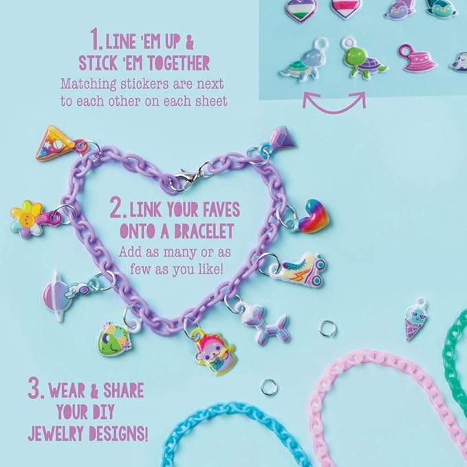 Craft-tastic DIY Glow in The Dark Charm Bracelets – Design 4 Customizable Bracelets with 120+ Easy-to-Make Puffy Sticker Charms – Creative Arts & Crafts Gift – Jewelry Making Set for Kids - Ages 6+