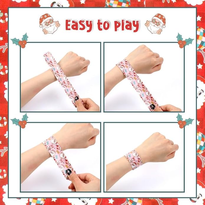 Serencatcher Christmas Slap Bracelets Christmas Party Favors Christmas Slap Wristbands for Xmas Birthday Party Stocking Goodie Bag Stuffers Gifts Toys