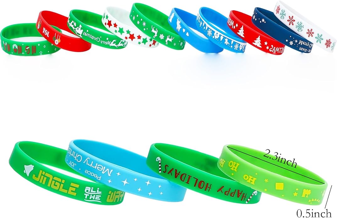 SOTOGO 48 Pieces Bracelets Multicolor Silicone Stretch Wristbands for Christmas Birthday Party Supplies