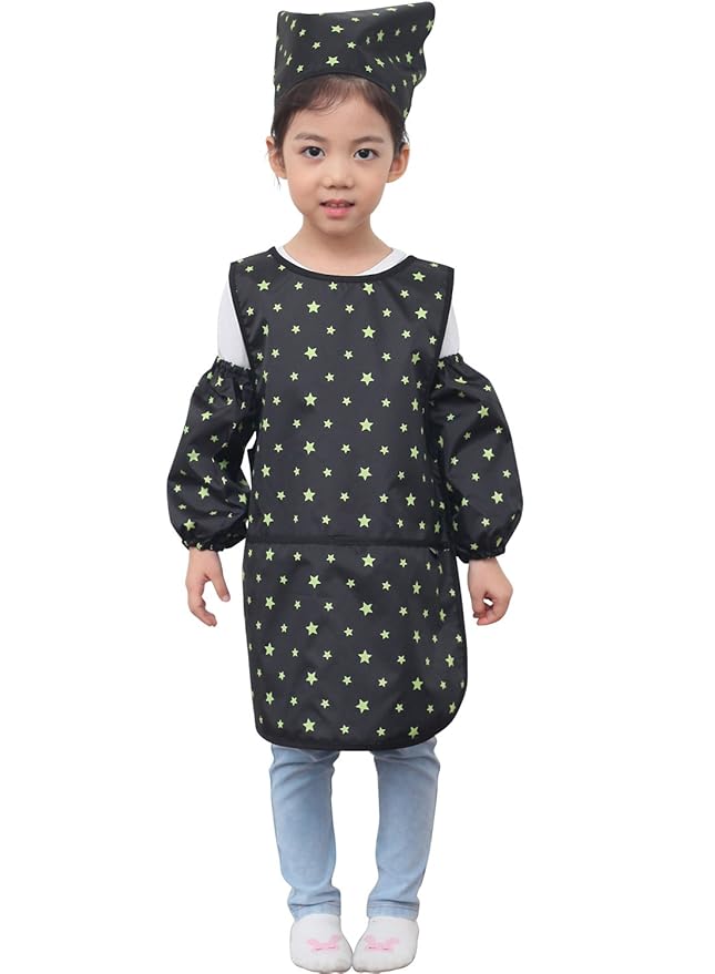 Children Waterproof Artist Painting Aprons or Art Smock 3PCS Set Lime Star (08-S)