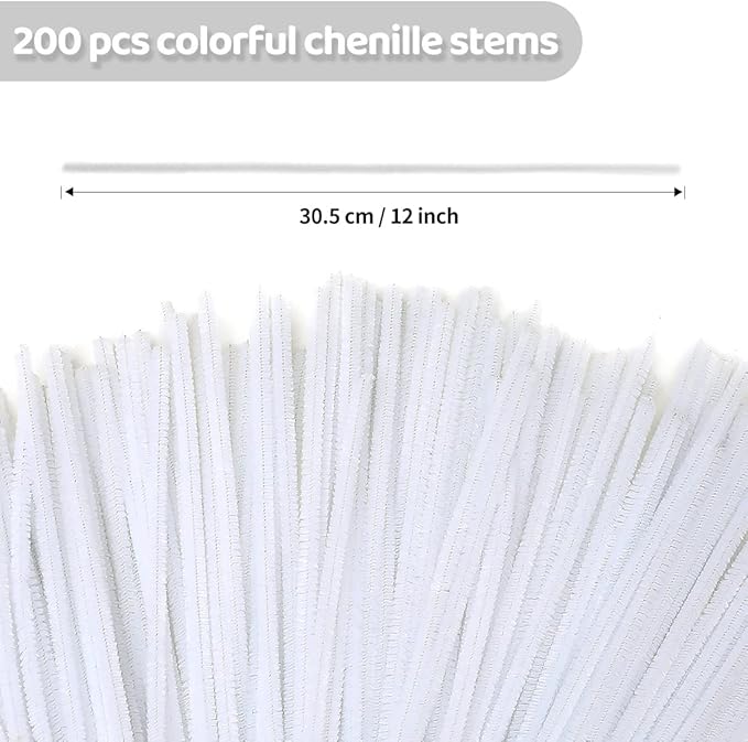 Eppingwin 200pcs Pipe Cleaners, White Pipe Cleaners Craft Supplies,Chenille Stems for DIY Arts Crafts Project(White)