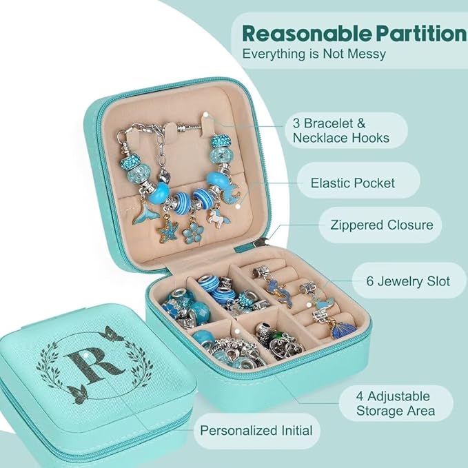 Charm Bracelet Making Kit, Kid Jewelry Making Kit for Girls 8-12, Unicorn Craft Kits for Teen Girls Toys Ages 3-10 Years Old Girl Gifts Trendy Stuff Birthday Christmas Gift with Initial Jewelry Box- R