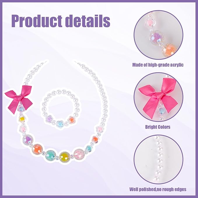 BigOtters Little Girls Necklace Bracelet, 6 Sets Lovely Colorful Beads Jewelry Princess Dress up for Toddlers Pretend Play Party Costume,Easter Eggs Stuffers Kids Easter Gift