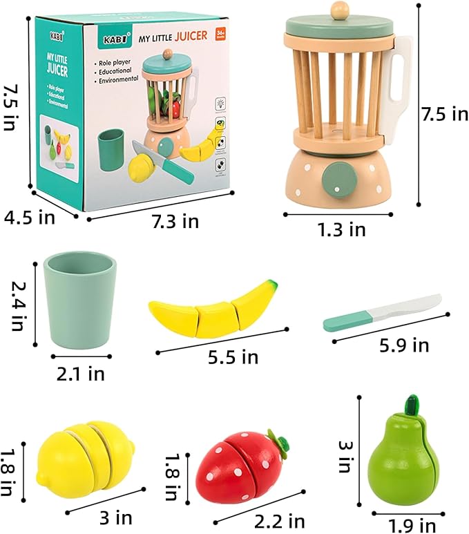 Wooden Blender Toys Play Set for Kids, Fruit Juicer Maker Toy, Montessori Pretend Play Food Kitchen Accessories for Toddler Girls and Boys (Juicer)