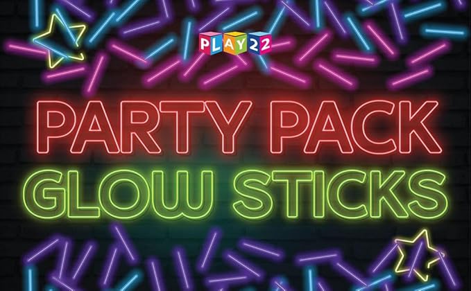 Play22 100pk Ultra Bright Glow Sticks Bulk Party Favors - 8" Premium Glow in the Dark Party Supplies, Neon, Easter, Halloween Party Decorations Glow Necklaces and Bracelets for Kids or Adults
