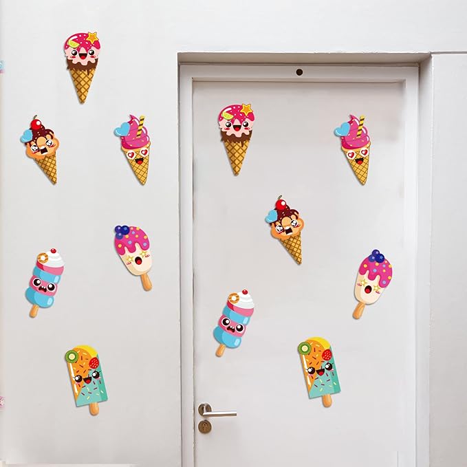 30 Packs Summer Ice Cream Craft Kits for Kids Sweets DIY Sticker Art Craft Set for Early Education Home Class Day-Care Fun Game Activities Summer Party Favors