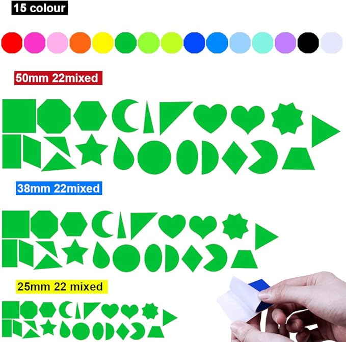 1035 Pcs 15 Colors 3 Sizes 22 Shape Bulk Foam Stickers Self-Adhesive Foam Geometry Shapes Stickers Assortment Craft Supplies for Kids Classroom Art Crafts Projects Collages Mosaics Math Activities