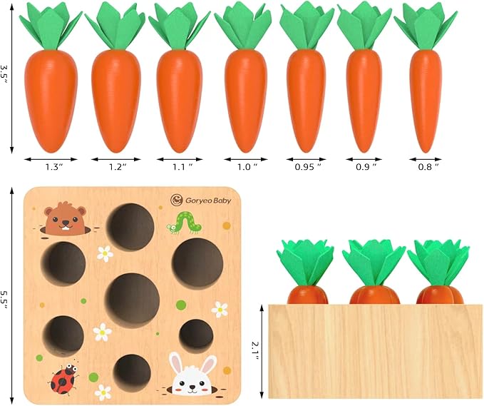 KMTJT Montessori Toys for Babies 6-12 Months, Carrot Harvest Game Wooden Toy for 1 2 3 Year Old Baby Boys and Girls, Educational Learning Shape Sorting Matching Gifts
