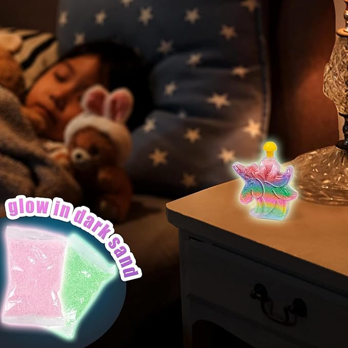 Shindel 36PCS Sand Art and Crafts for Kids, Arts and Crafts Activity Kit, 8 Shapes of Bottles, 10 Colored Sand Bags and 2 Glitter Sand, Great Staycation or Group Activity, Sandbox Toys