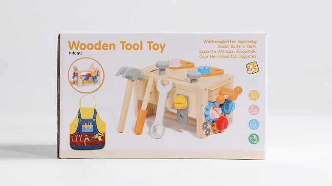 Wooden Kids Tool Set, Toddler Tool Bench with Apron 2 Year Old Toys Gift STEM Montessori Toys for 2 3 4 Year Olds Pretend Play Toddler Tool Set Educational Construction Toy for Toddler(39PCS)