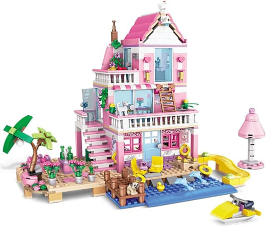 Girls Seaside Beach Vacation Villa Building Sets, Girls Holiday Cottage, Creative Dream House Building Blocks Kit Compatible with Lego Friends Construction Educational Toys for Kids Age 6-12+, 822pcs