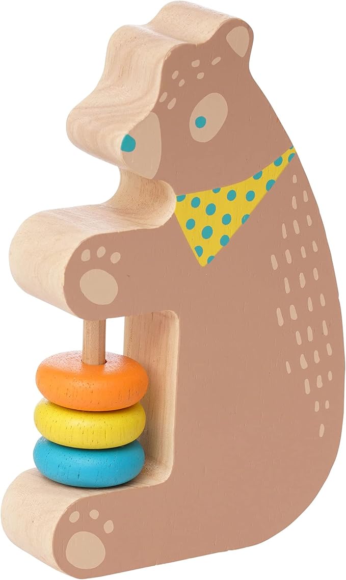 Manhattan Toy Musical Forest Trio 3 Piece Wooden Toy Set for Toddlers with Bear Rattle, Llama Clacker & Hedgehog Guiro
