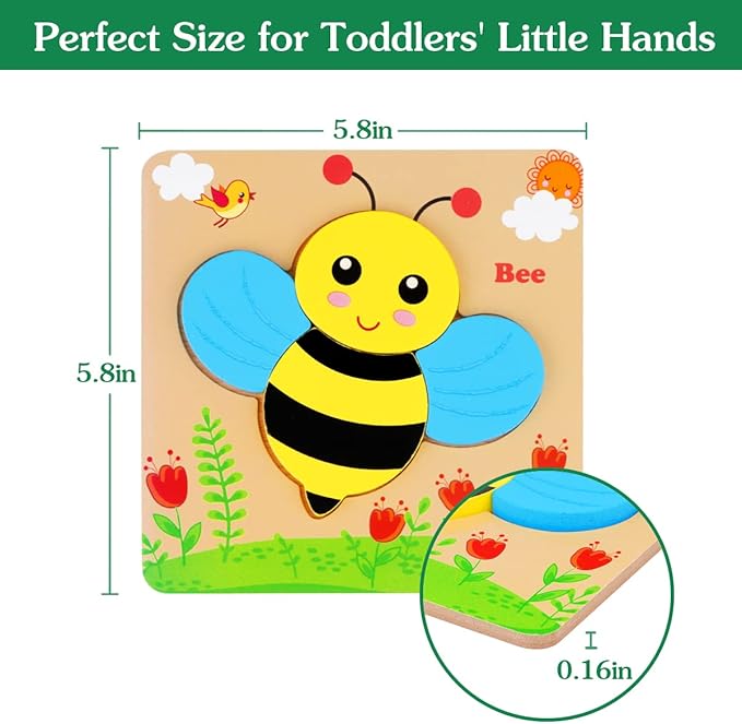 Dreampark Wooden Puzzles for Toddlers Ages 1-3, Montessori Toys for 1 2 3 Years Old Girls Boys Baby Kids Puzzle Learning Educational Christmas Birthday Gifts Toys 6 Pack Animal Jigsaw Puzzle