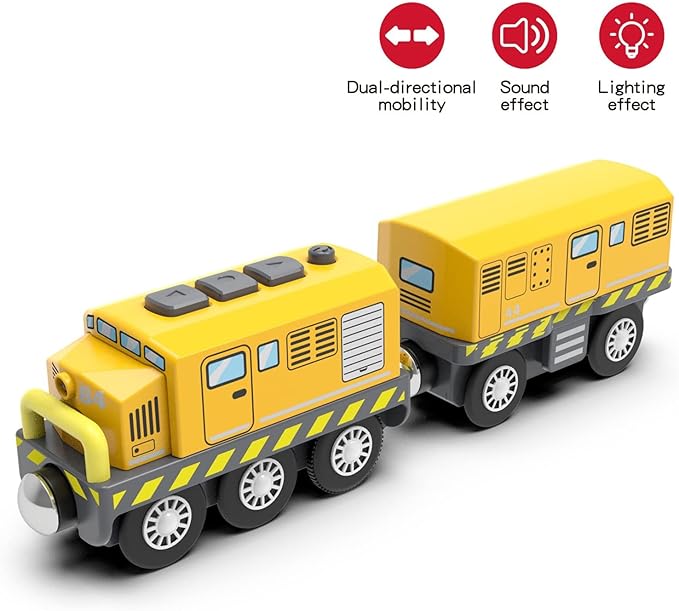 Wooden Train Track Accessories Battery Operated Locomotive Train, Motorized Train for Toddlers with Magnetic Connection