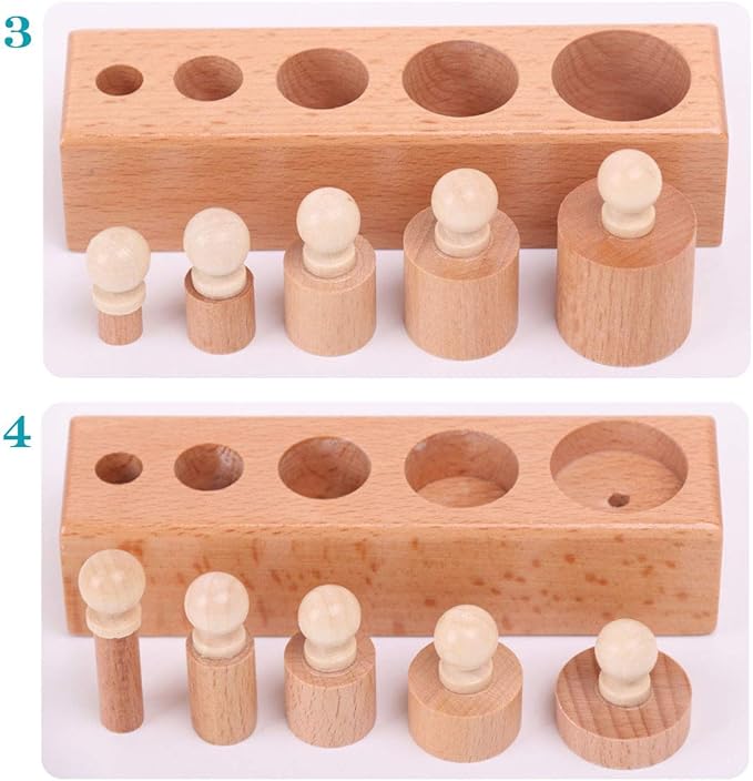 Thoth Montessori Knobbed Cylinder Socket Montessori Materials Wooden Cylinders Ladder Blocks Educational Wooden Toy Montessori Education Toy Family Version