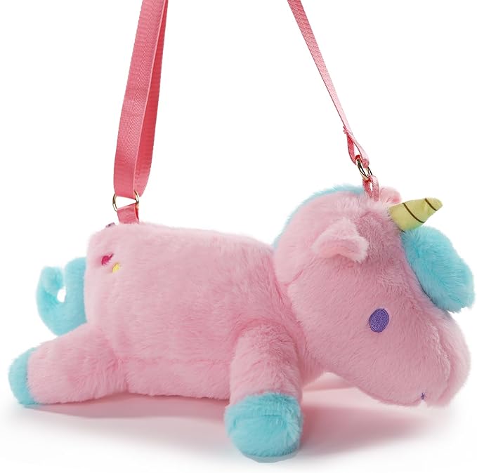 Sew Butiful Unicorn Stuffed Animal Pink Plush Purse, Cute Unicorn Toys for Girls Age 4-6, Crossbody Bag for Kids 3 4 5 6 7 8 9 10 11 12 Years Old Girls Tweens and Teens Birthday