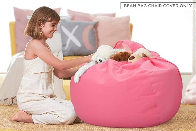 Aubliss Stuffed Animal Bean Bag Storage Chair (Solid Pink, X-Large (48''))