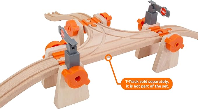 ORBRIUM 90 Pcs Ultimate Elevated Wooden Railway Construction Set Compatible with Thomas, Brio, IKEA, Imaginarium, Melissa & Doug Wooden Railway - Ascending Tracks and Bridge