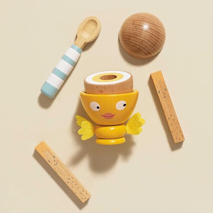 Le Toy Van - Wooden Honeybake 'Chicky Chick' Wooden Egg Cup Set | Pretend Food Kitchen Play Toy Set | Kids Role Play Toy Kitchen Accessories