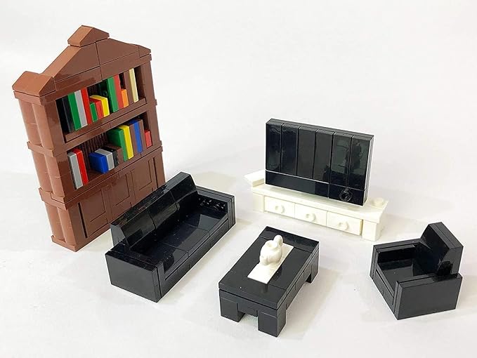 Brick Loot Toy Building Blocks Furniture Minifigure City Set Kit, For Adults & Kids Age 6+, 100% Compatible with Lego & Major Brands, Includes Bookcase, TV, Bed, Couch, Chair, Coffee Table, 236 Pieces