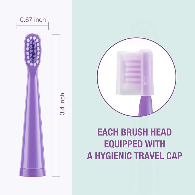 Vekkia Princess Electric Toothbrush Replacement Heads - 7X More Plaque Removal, End-Rounded 3D Curved Soft Bristles, Comfortable & Efficient Clean Teeth, Perfect for Kid Small Mouth, Purple (4 Pack)