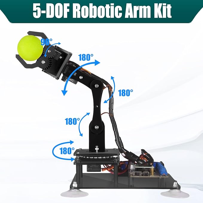 Adeept 5DOF Robotic Arm Kit Compatible with Arduino IDE, Programmable DIY Coding STEM Educational 5 Axis Build Robot Arm, Robot Starter Kit with OLED Display Processing Code and Tutorials - Blue
